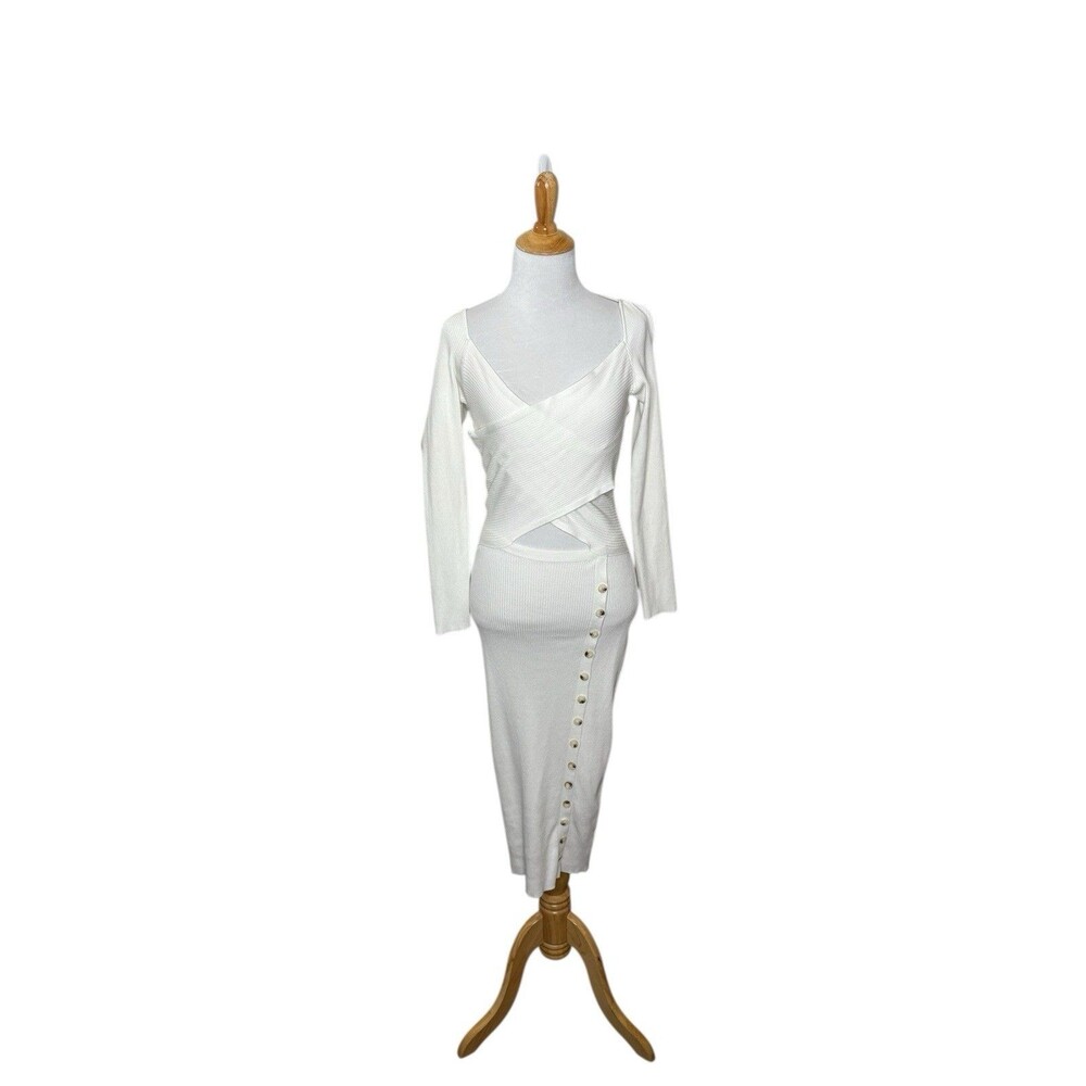 Fashion Nova White Bodycon Love Struck Sweater Midi Cut Out Dress Size Medium